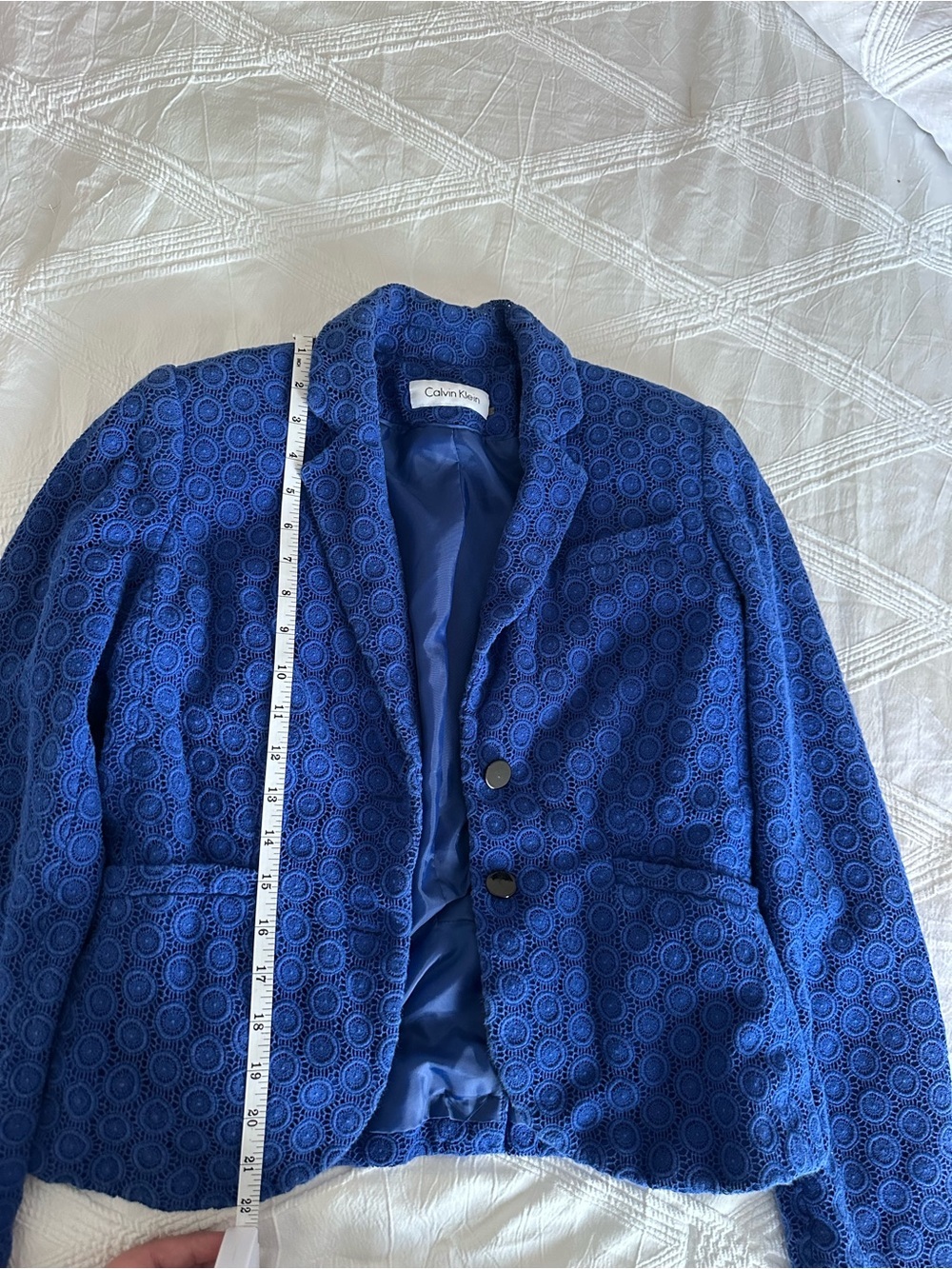 Blue Textured Circlet-Pattern Blazer - Picture 4 of 9